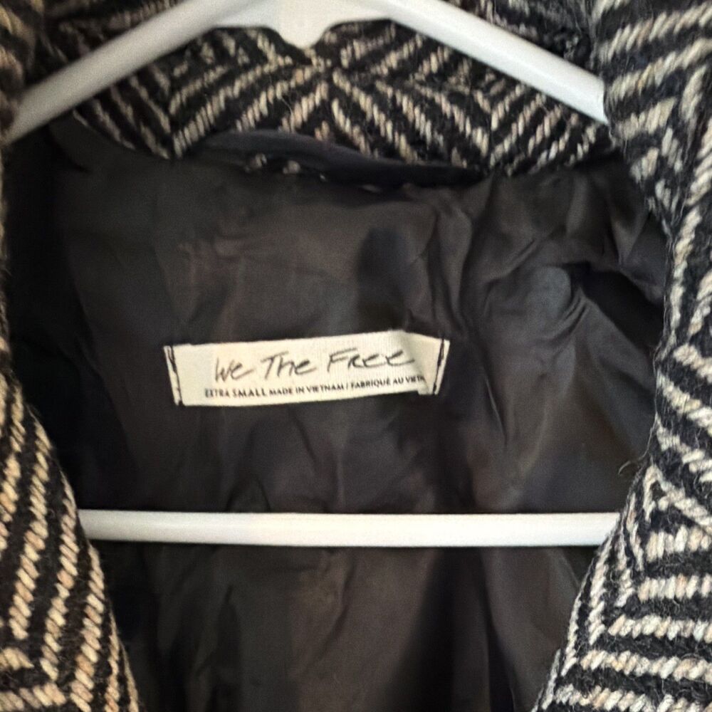 WE THE FREE People Micah Herringbone Long Duster Coat Black White oversized XS - Picture 5 of 12